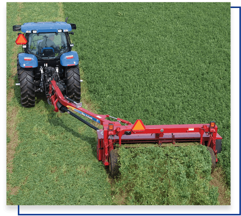 New Holland side-pull disc mower, designed for efficient and precise crop cutting.