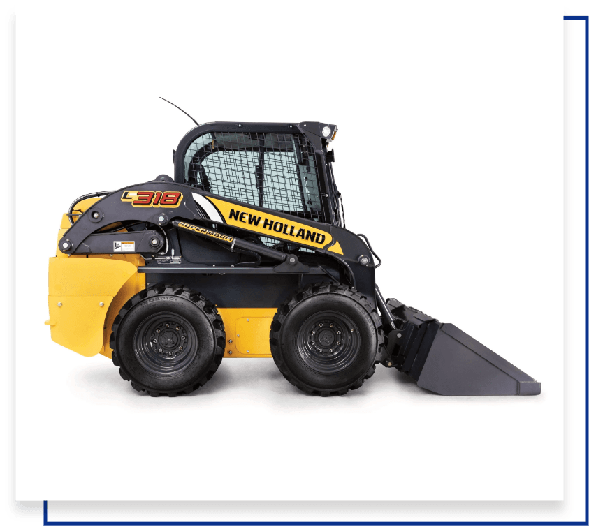 Chargeuse compacte sur roues New Holland Construction série L300 en action, montrant sa polyvalence et performance dans diverses tâches.